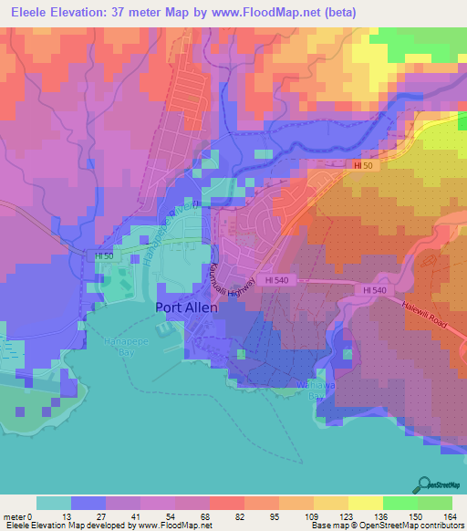 Eleele,US Elevation Map