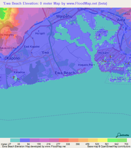 'Ewa Beach,US Elevation Map