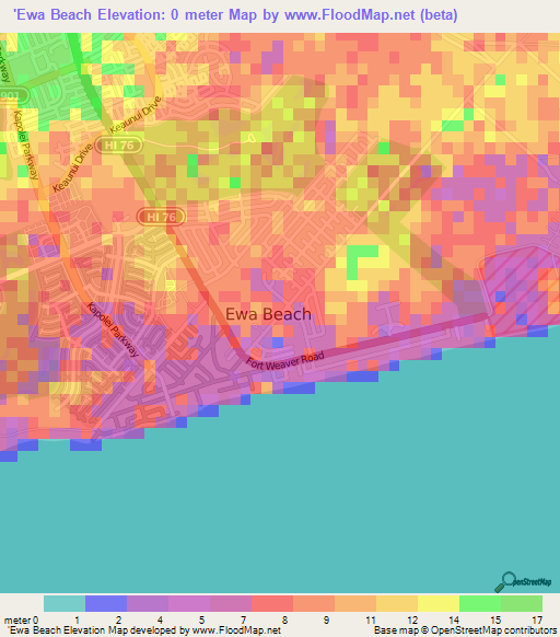 'Ewa Beach,US Elevation Map