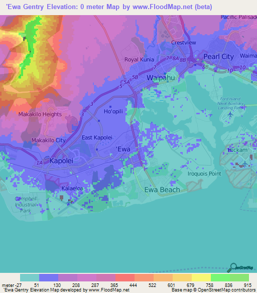 'Ewa Gentry,US Elevation Map