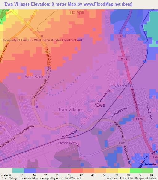 'Ewa Villages,US Elevation Map