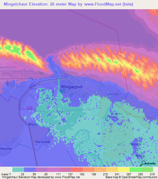 Mingelchaur,Azerbaijan Elevation Map