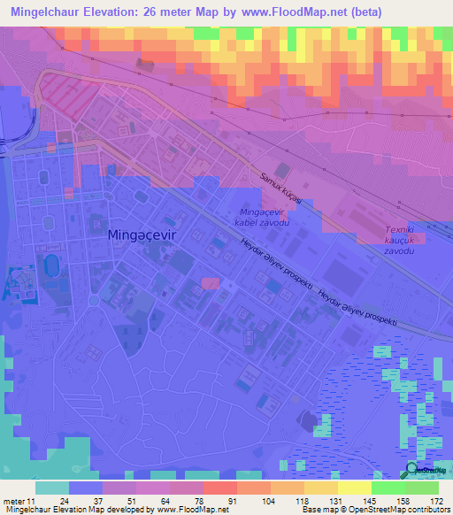 Mingelchaur,Azerbaijan Elevation Map