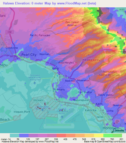 Halawa,US Elevation Map