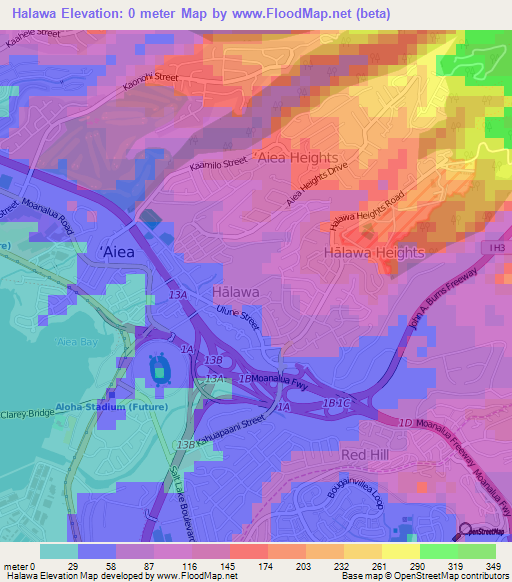 Halawa,US Elevation Map