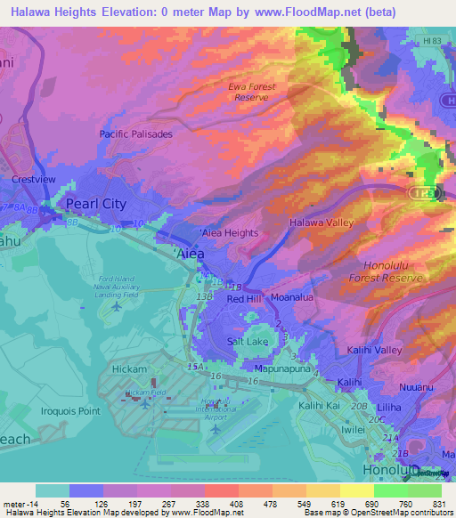 Halawa Heights,US Elevation Map