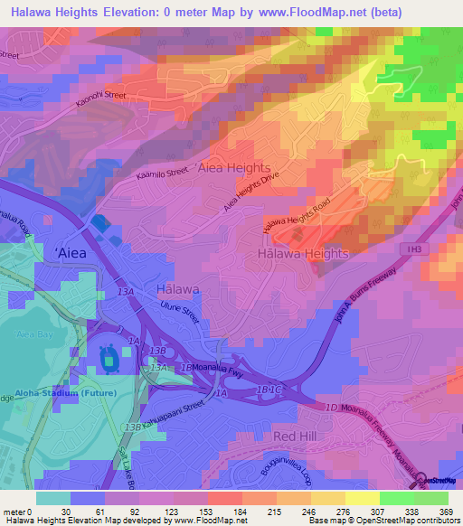 Halawa Heights,US Elevation Map