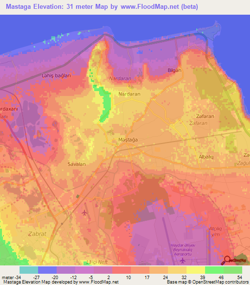 Mastaga,Azerbaijan Elevation Map