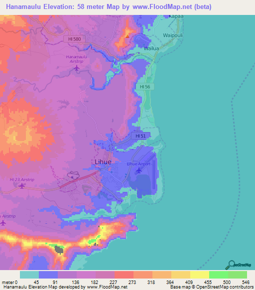 Hanamaulu,US Elevation Map