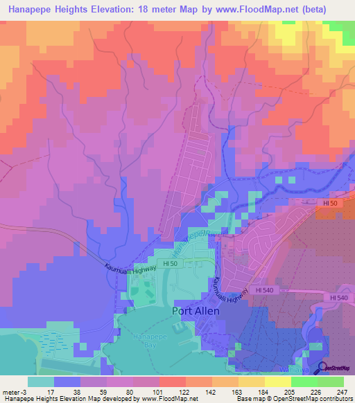 Hanapepe Heights,US Elevation Map