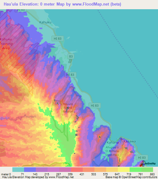 Hau'ula,US Elevation Map