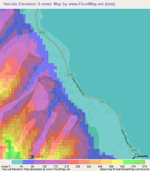 Hau'ula,US Elevation Map