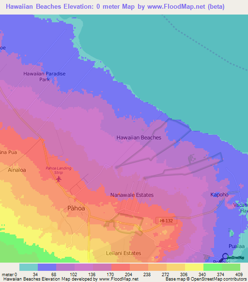 Hawaiian Beaches,US Elevation Map