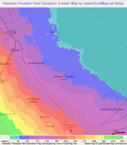 Hawaiian Paradise Park,US Elevation Map