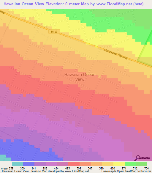 Hawaiian Ocean View,US Elevation Map