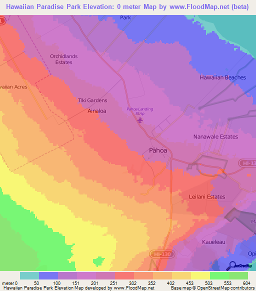 Hawaiian Paradise Park,US Elevation Map