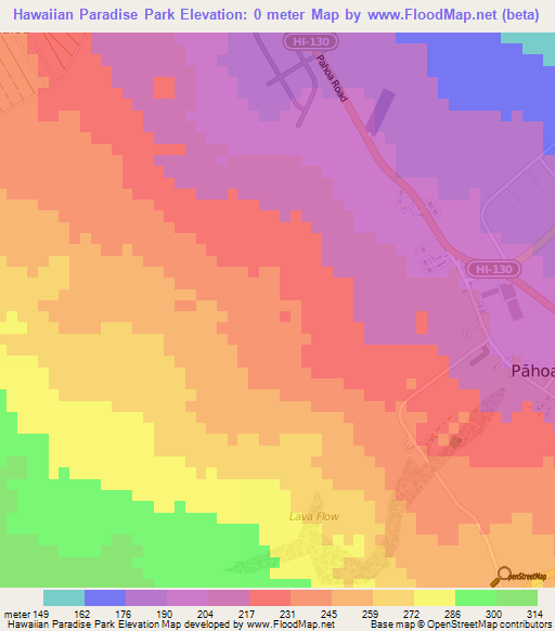 Hawaiian Paradise Park,US Elevation Map