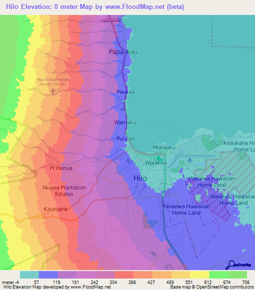 Hilo,US Elevation Map