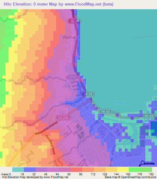 Hilo,US Elevation Map