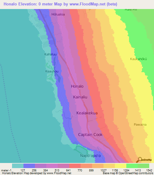 Honalo,US Elevation Map