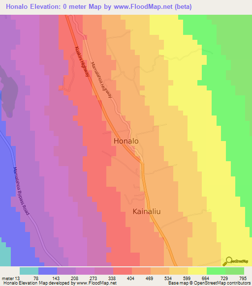 Honalo,US Elevation Map