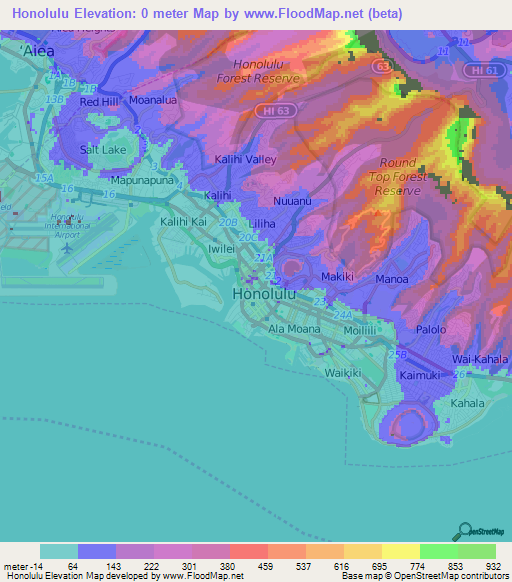 Honolulu,US Elevation Map