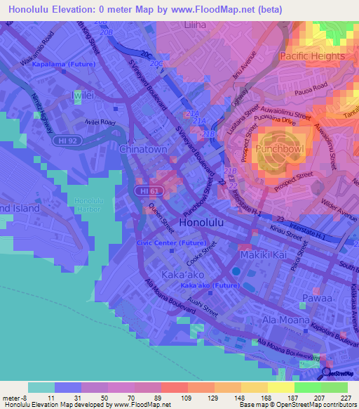 Honolulu,US Elevation Map