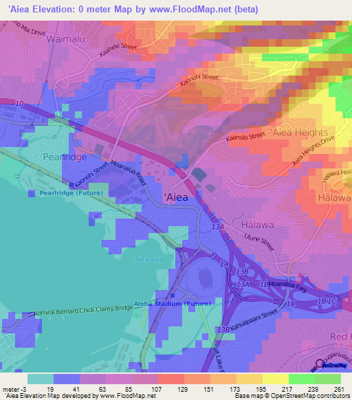 'Aiea,US Elevation Map