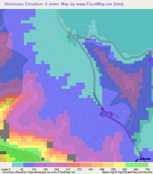 'Ahuimanu,US Elevation Map