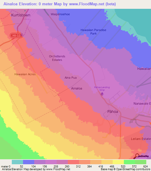 Ainaloa,US Elevation Map