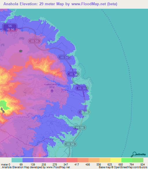 Anahola,US Elevation Map