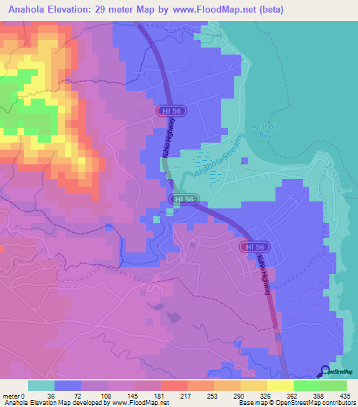 Anahola,US Elevation Map