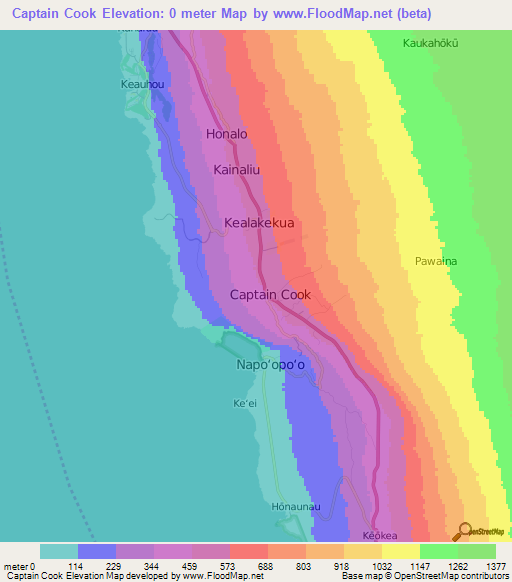 Captain Cook,US Elevation Map