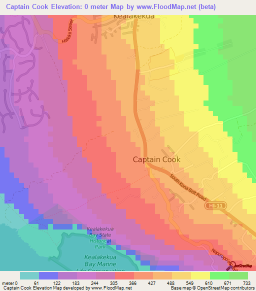 Captain Cook,US Elevation Map