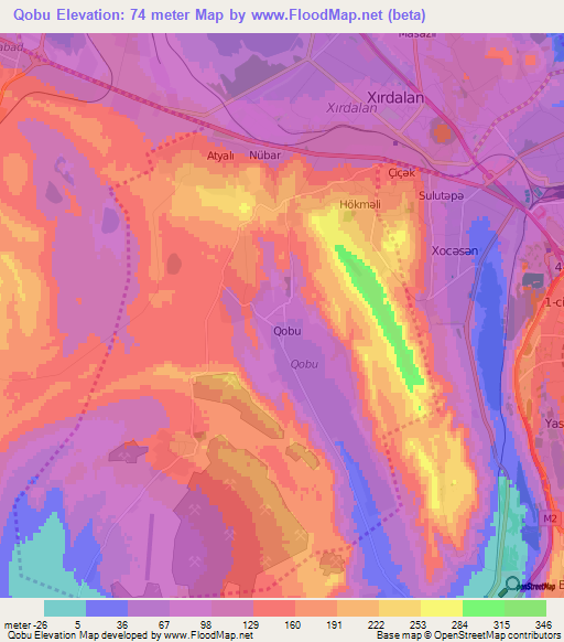 Qobu,Azerbaijan Elevation Map