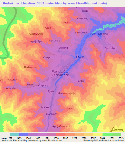 Kerbakhiar,Azerbaijan Elevation Map