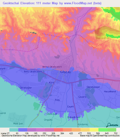 Geoktschai,Azerbaijan Elevation Map