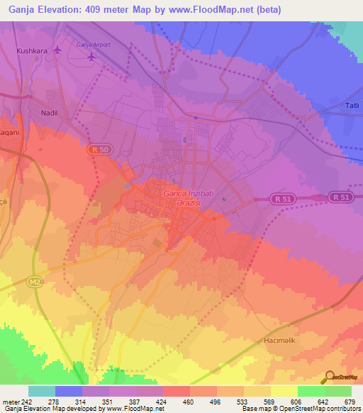 Ganja,Azerbaijan Elevation Map