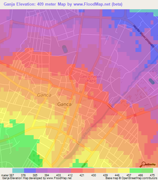 Ganja,Azerbaijan Elevation Map