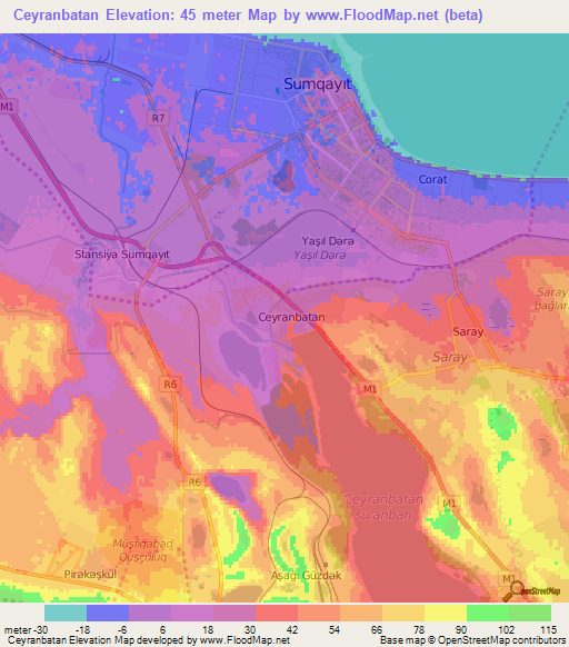 Ceyranbatan,Azerbaijan Elevation Map