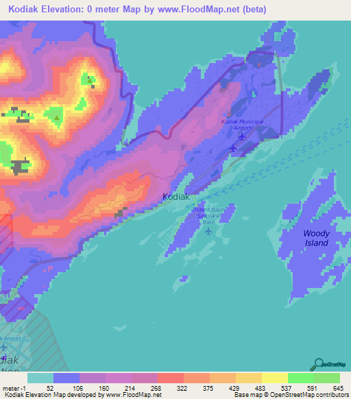 Kodiak,US Elevation Map