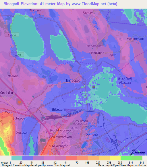 Binagadi,Azerbaijan Elevation Map