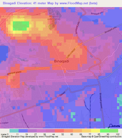 Binagadi,Azerbaijan Elevation Map