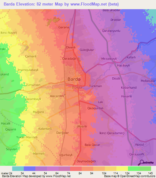 Barda,Azerbaijan Elevation Map