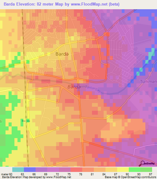 Barda,Azerbaijan Elevation Map
