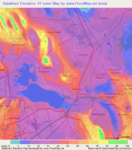 Balakhani,Azerbaijan Elevation Map