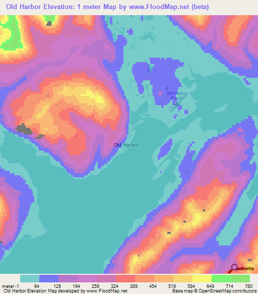 Old Harbor,US Elevation Map