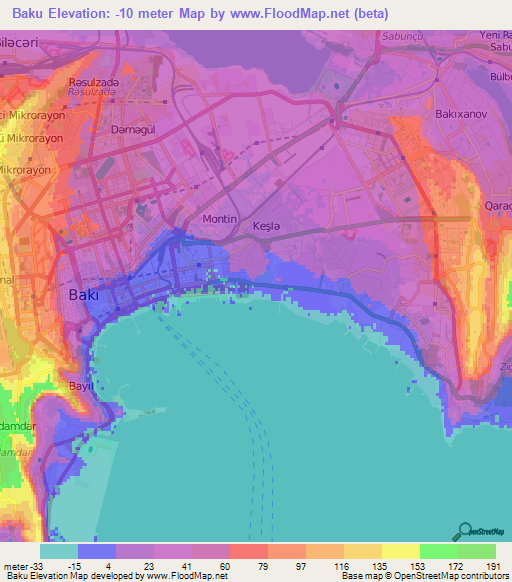 Baku,Azerbaijan Elevation Map