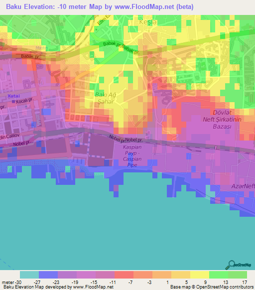 Baku,Azerbaijan Elevation Map