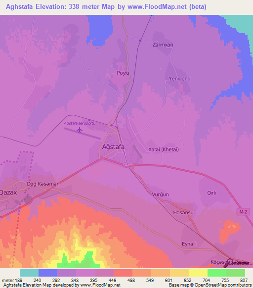 Aghstafa,Azerbaijan Elevation Map